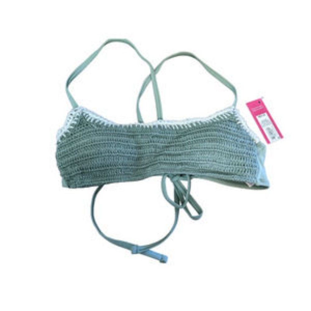Xhilaration Crochet Bikini Top M Sage Green Bralette Back Tie‎ Crisscross Swim